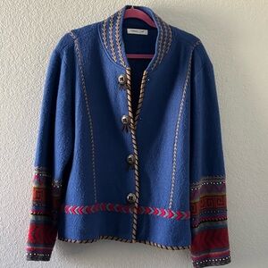 Coldwater Creek Wool Royal Blue Jacket Aztec Boho Jacket